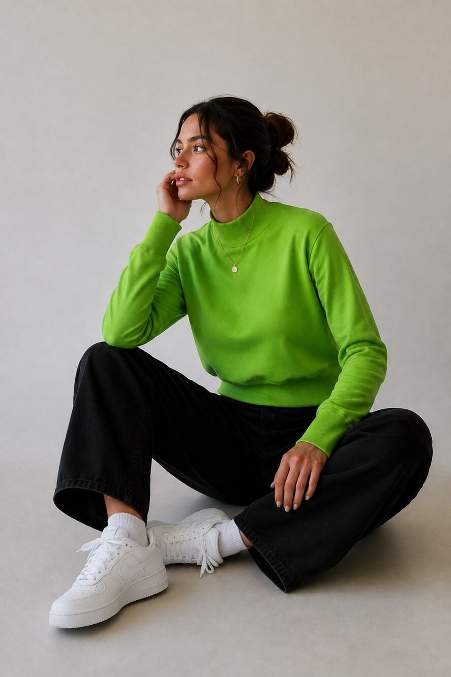 Cotton Citizen Pullover Sweatshirt Lime Green Mock Neck Small 90s Y2k Neon